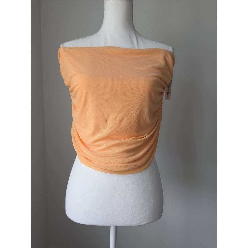 AFRM Zadie Mesh Bodysuit Peach Orange Strapless Ruched Tube Top Small NWT
